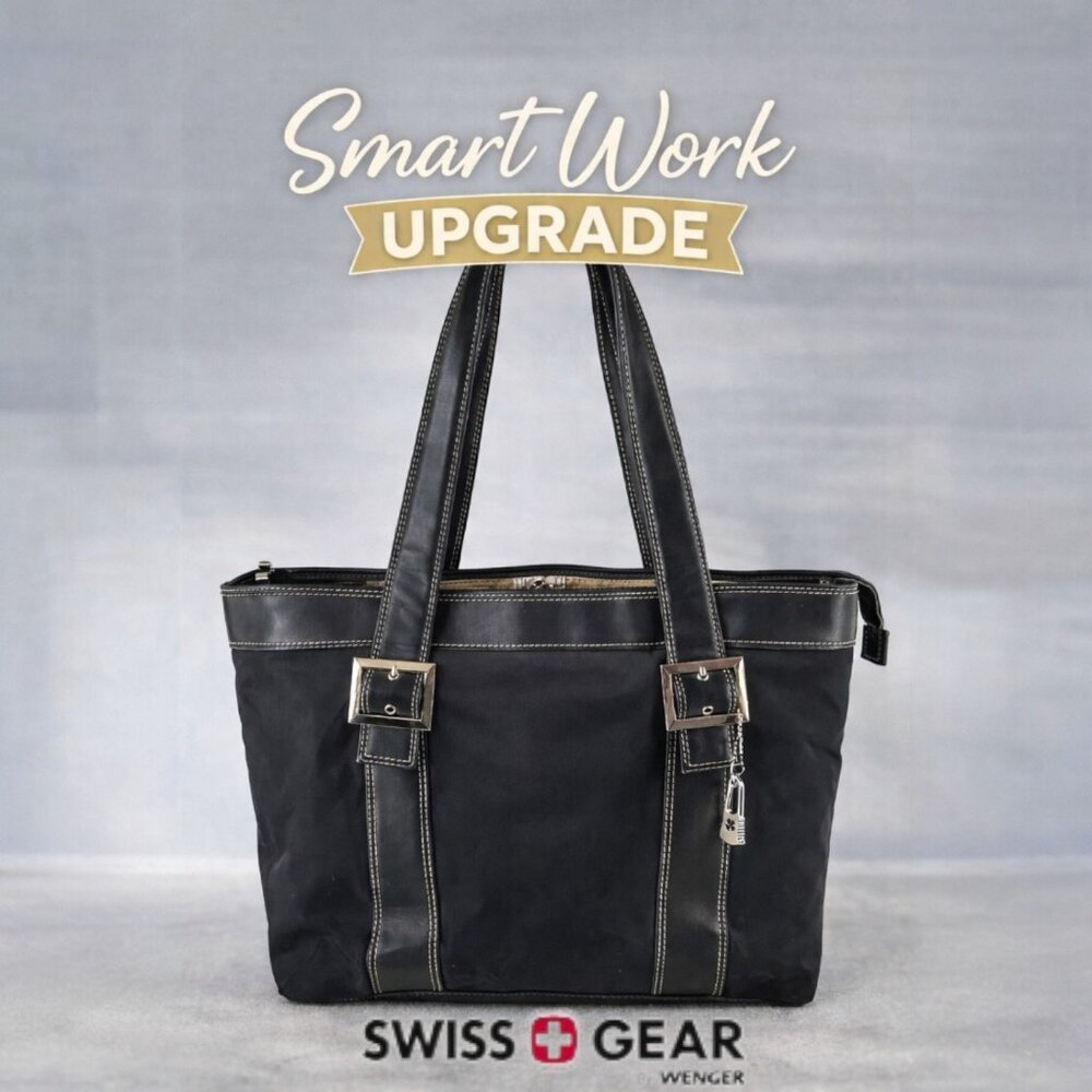 SwissGear Wenger Black Work Tote | Structured Laptop Bag | Office Travel Purse